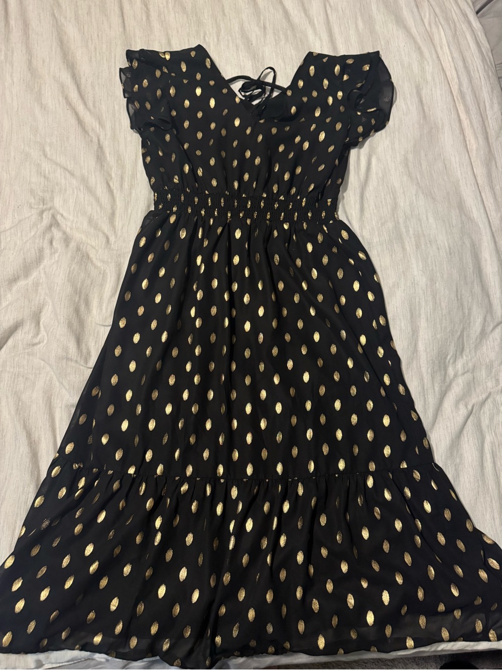 Grace Karin Black Midi Dress with Gold Metallic Dots - Picture 4 of 4